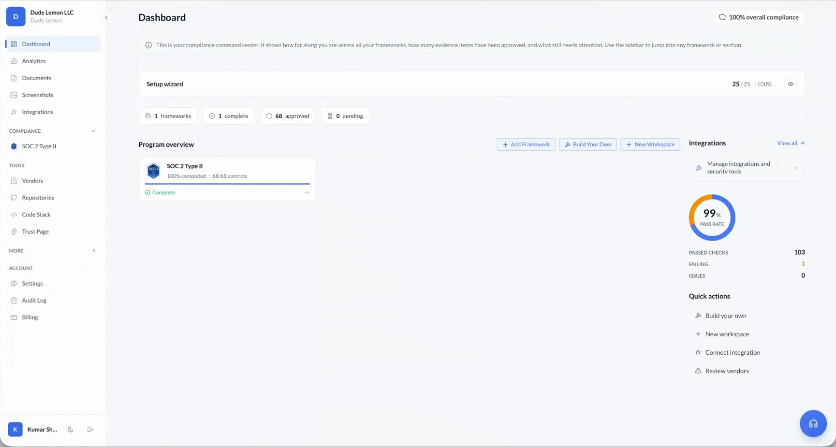 The compliance automation screen in the Evidr console.